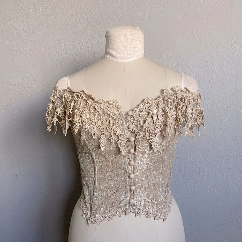 Fanny Vintage 80’s Corset Off The Shoulders Button Down Mocha Size M U.S.A